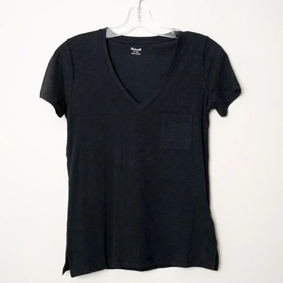 Madewell Whisper Cotton V Neck Pocket Tee Relaxed Fit Lightweight Black - Picture 2 of 9